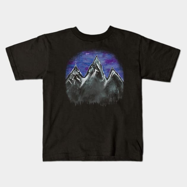 Tetons with purple sky full of stars purple mountain majesty Kids T-Shirt by BrederWorks